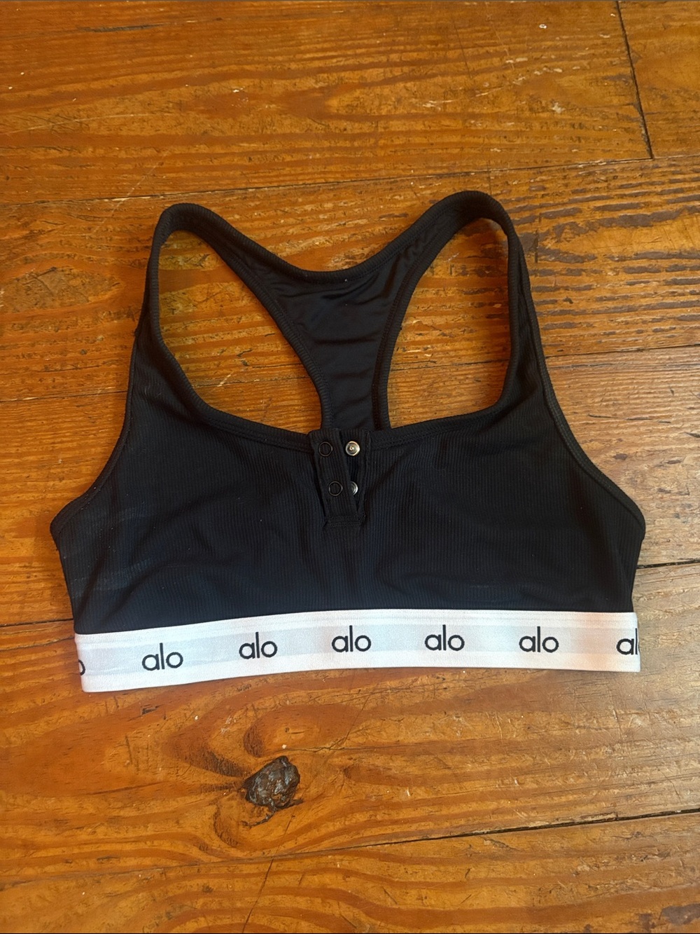ALO Yoga Black Sports Bralette with White Logo Band